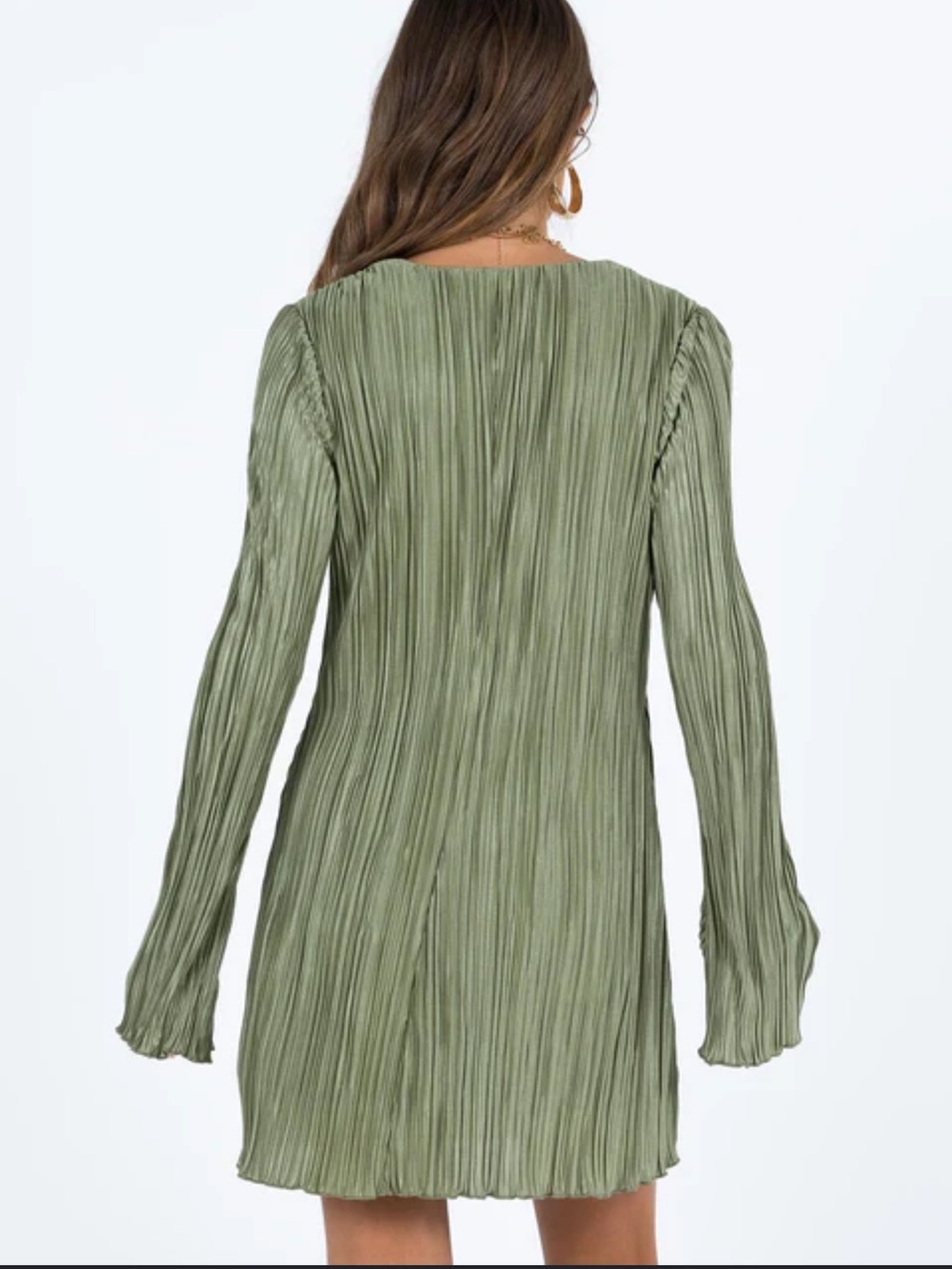 Nwt Sage Pleated Tie-Front Long Sleeve Mini Dress vacation night 10 medium - Picture 3 of 7